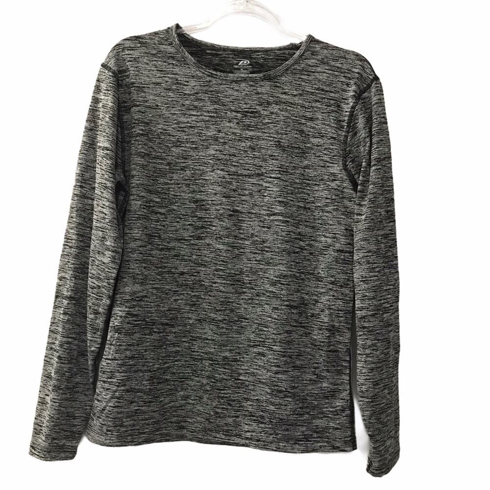 Pro Player Marled Black & Gray Long Sleeve Pullover Athletic T-Shirt Medium